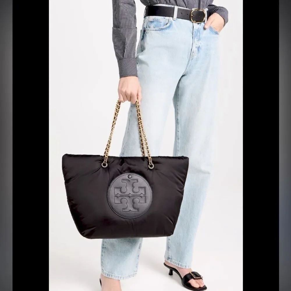 New Tory Burch ELLA PUFFY CHAIN TOTE BLACK